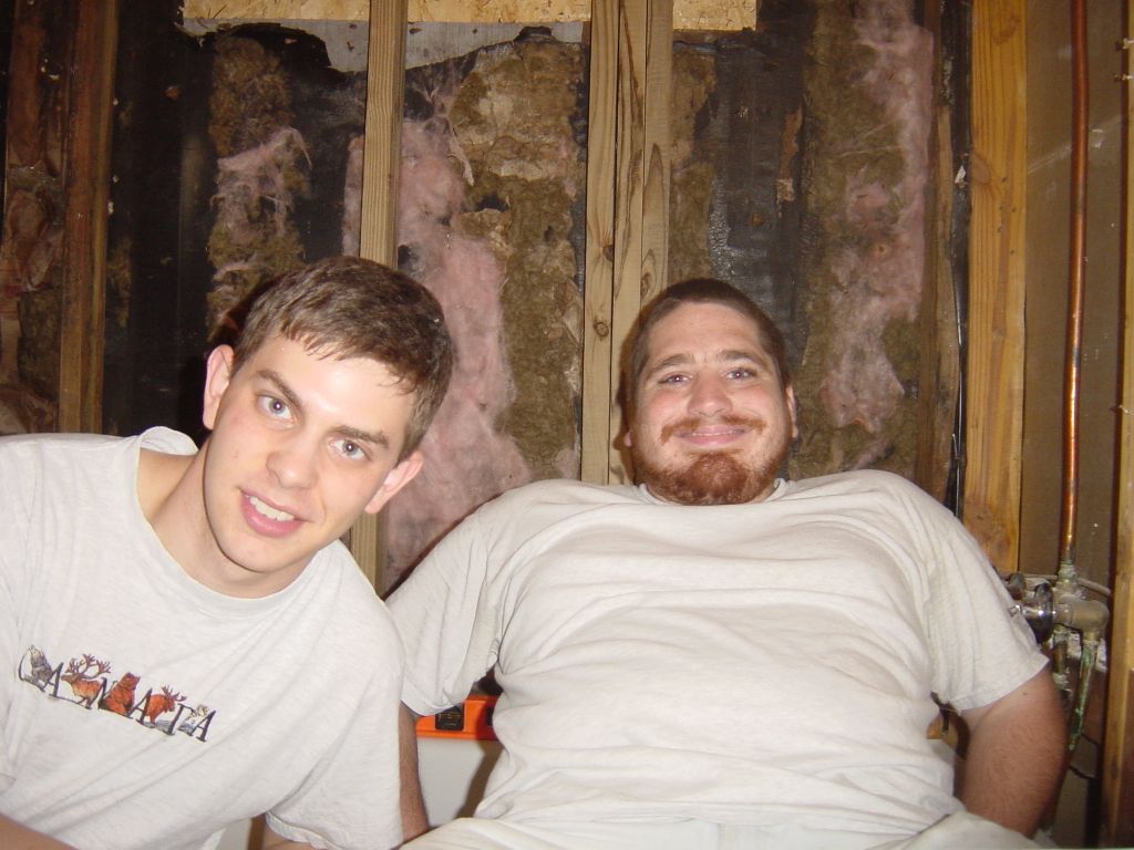 
Matt and me after getting in the tub.  I look funny because I'm trying 
to lean back.
